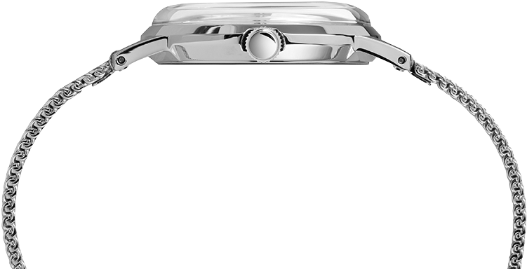 Hand Wound 34mm Stainless Steel Mesh Band Watch Stainless-steel/white (750x900), Png Download