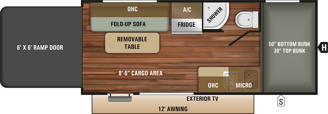 Toy Hauler Travel Trailer Floor Plan (1280x446), Png Download
