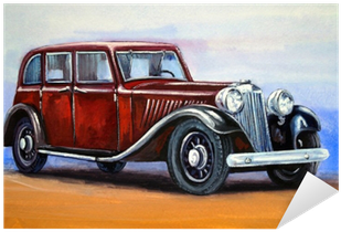 Car, Retro, Watercolor Background, Paintings Sticker - Watercolor Painting (400x400), Png Download
