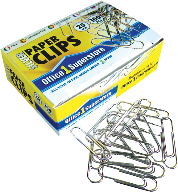 O1s Silver Paper Clips 25mm, 100pcs/paper Box - Paper Clip Box Png (600x650), Png Download