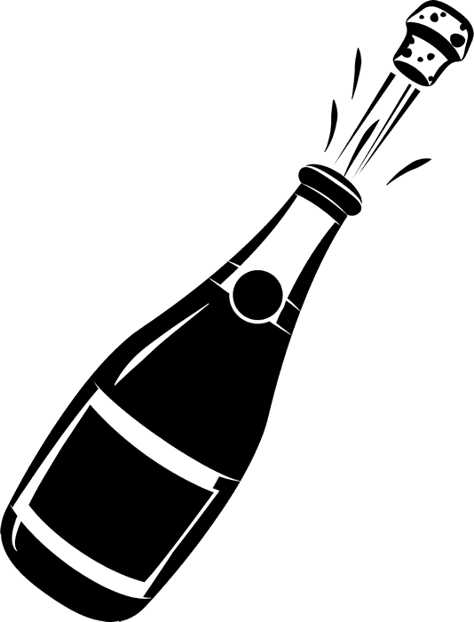 Banner Black And White Library Champagne Bottle Clipart (458x600), Png Download