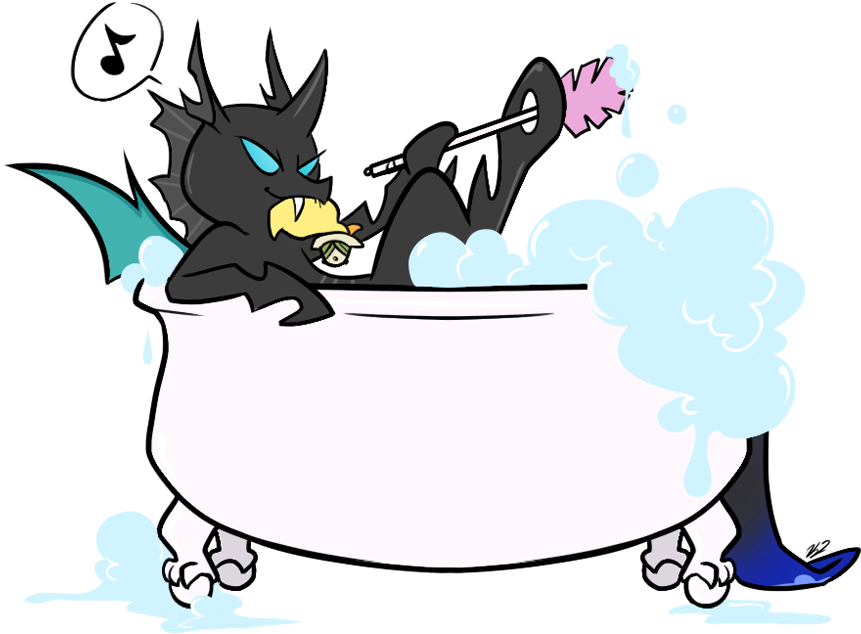 Egophiliac, Bath, Bathing, Bathtub, Bubble Bath, Changeling, - Cartoon (880x647), Png Download