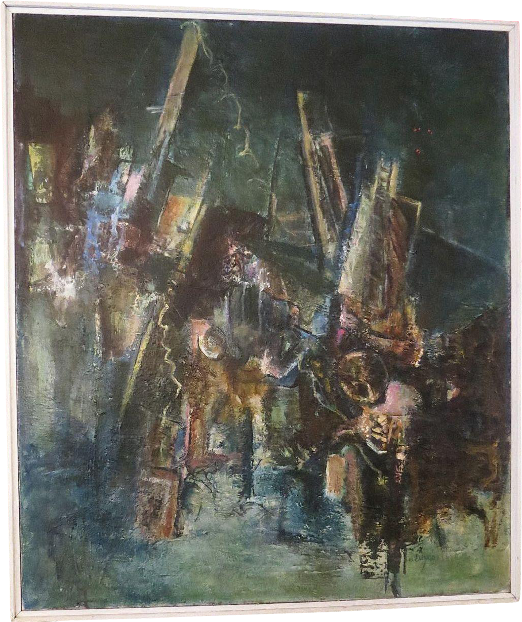 Vintage Mid Century Modern Abstract Oil Painting Signed - Oil Painting (1227x1227), Png Download
