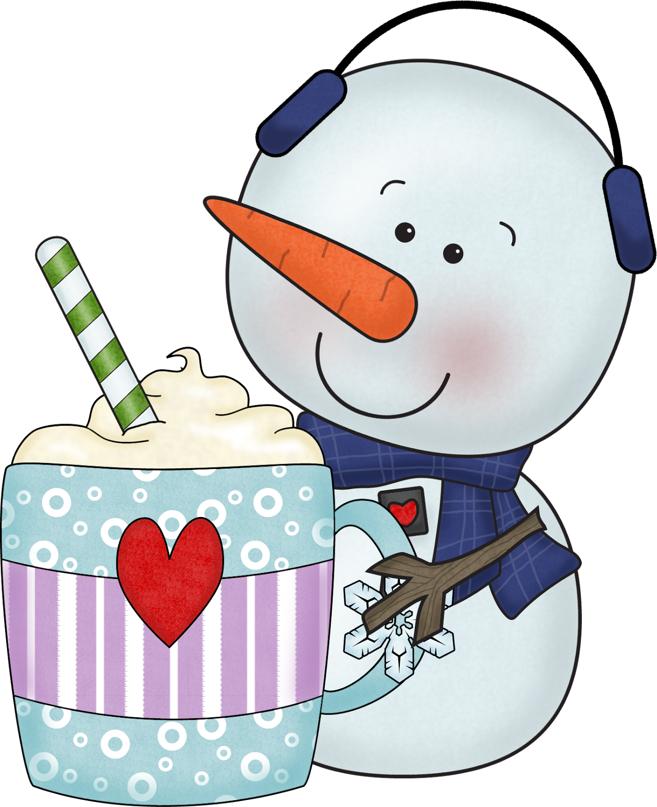 Hot Chocolate Clipart Cute - Snowman With Hot Chocolate (1303x1600), Png Download