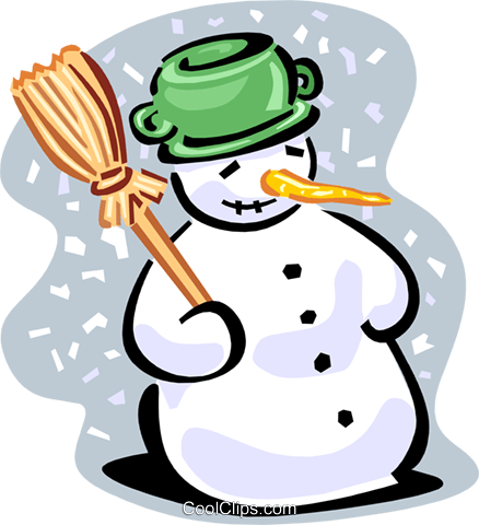 Snowman With Broom Royalty Free Vector Clip Art Illustration - Winter Holidays (438x480), Png Download