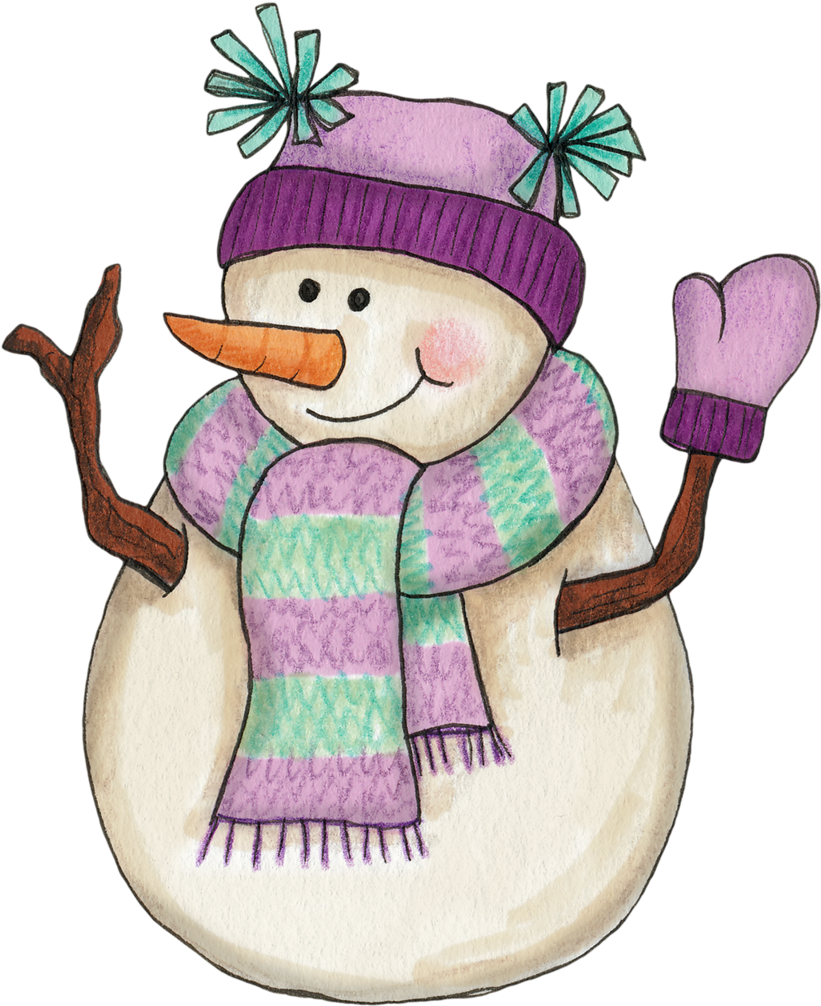 Snowman In Lavender - Girl Snowman Clipart (836x1024), Png Download