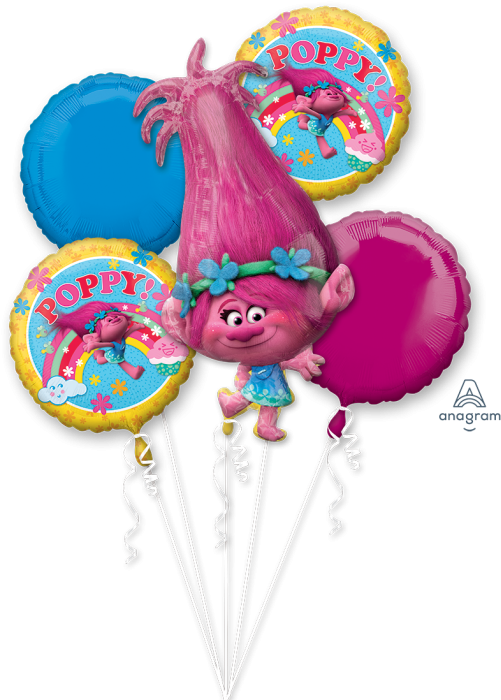Trolls Poppy Foil Balloon Bouquet (510x700), Png Download