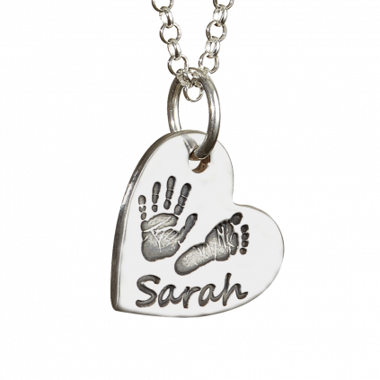 Small Handprint And Footprint Heart Necklace - Memorial Handprint And Footprint Heart Necklace (423x423), Png Download