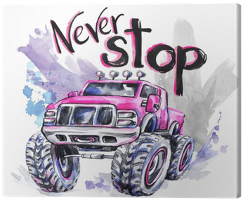 Hand Drawn Card With Big Car And Lettering - Watercolor Painting (400x400), Png Download