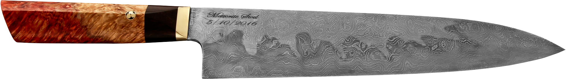 10″ Meteorite Steel Gyuto With Box Elder Handle Back (2000x425), Png Download