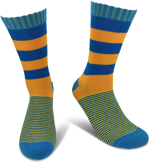 Men's Colorful Crew Socks W/ Blue And Yellow Stripes (559x600), Png Download