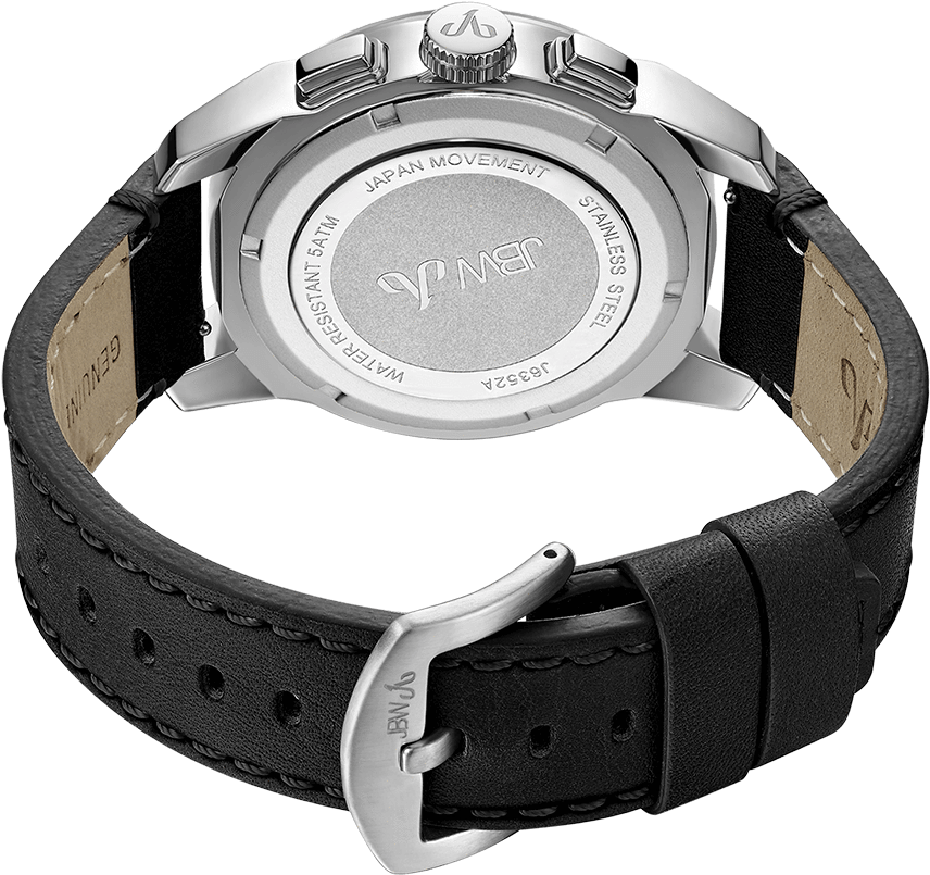 Jbw Mohawk J6352a Stainless Steel Black Leather Diamond (1000x1000), Png Download