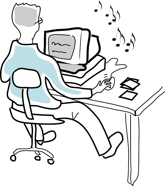 Listening To Music At Work (568x640), Png Download
