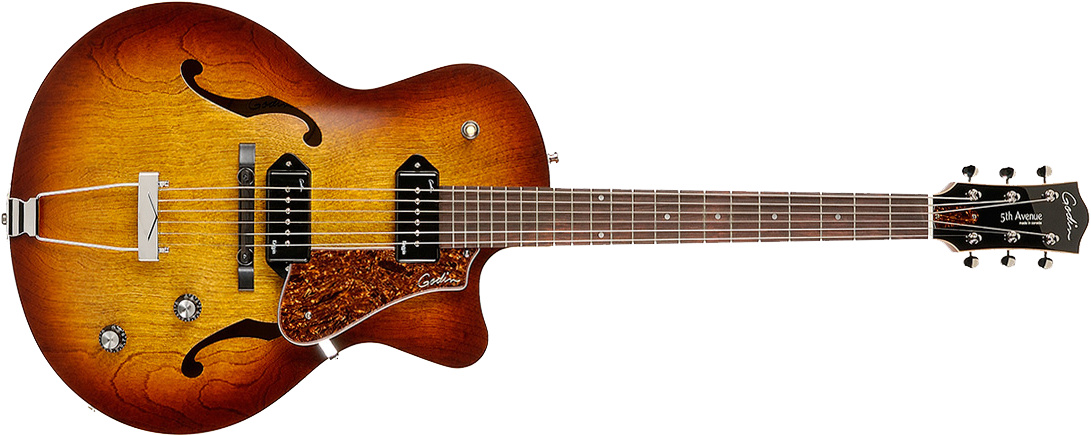 Godin 5th Avenue Cutaway Kingpin Ii P90 In Cognac Burst (1160x500), Png Download