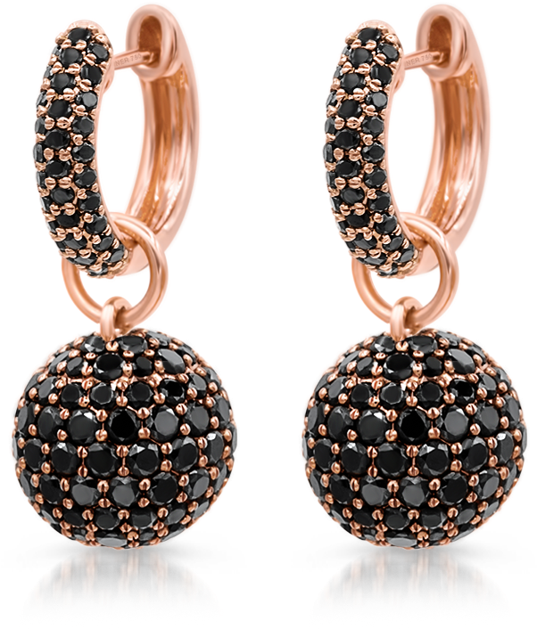 Baby Hoop Earrings With Black Diamonds Spheres (1024x1024), Png Download