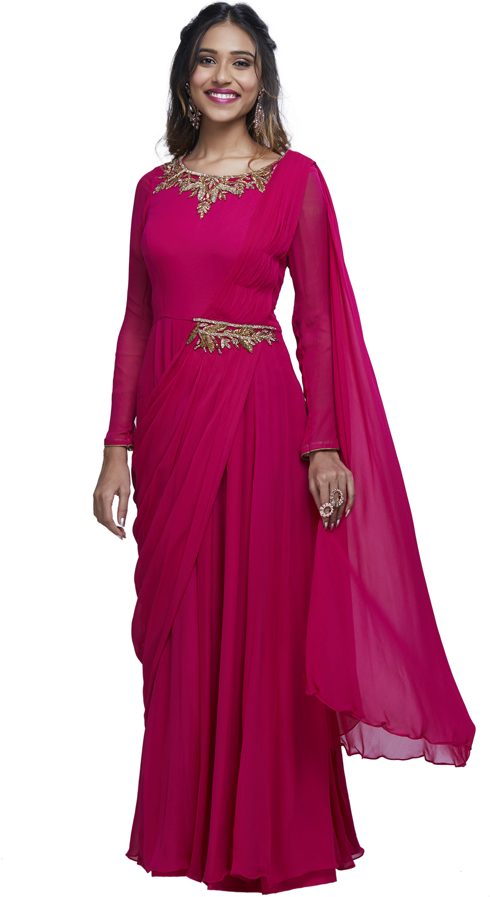 Magenta Draped Anarkali Gown By Stylease Exclusive (1200x1800), Png Download