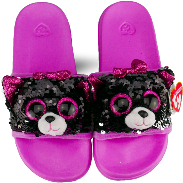 Kiki The Grey Cat Sequin Slides Large (650x635), Png Download
