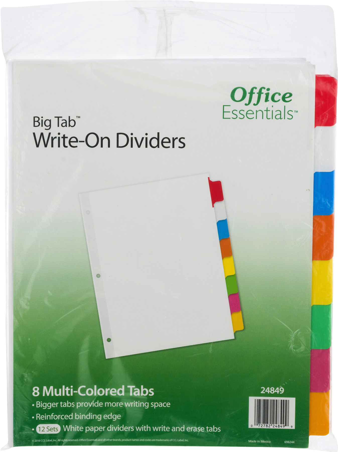 Office Essentials Big Tab Write On Dividers 8 Multi (1800x1800), Png Download