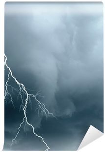 Stormy Sky With Lightning And Black Clouds Wall Mural - Lightning (400x400), Png Download