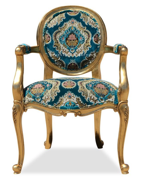 Angelique Armchair -gold Leaf W/ Turquoise Tapestry - Gold Sofa Victorian Royal Damask Fabric Rococo Sofa (950x709), Png Download