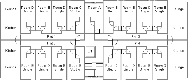Typical Plan Form Of A Modular Student Residence Showing - Dormitory (600x256), Png Download