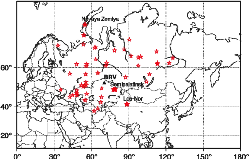 Locations Of Underground Nuclear Explosions (unes) - Map (850x591), Png Download