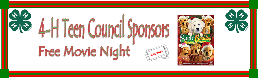 Banner That Says 4-h Teen Council Sponsors Free Movie - 4 H Clover (901x274), Png Download