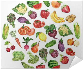 Watercolor Set With Fruits And Vegetables Poster • - Groente En Fruit Watercolor (400x400), Png Download