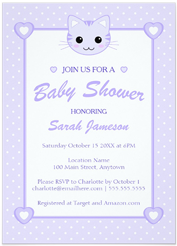 Cute Lilac Purple Cartoon Cat Kitten Baby Shower Invitation - Better Call Saul (373x500), Png Download