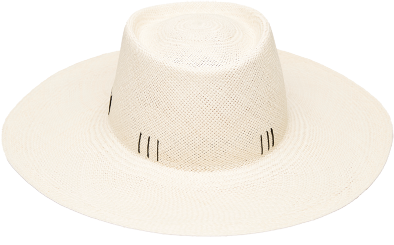 White Woven Straw Beach Hat With Black Detail - Beige (800x800), Png Download