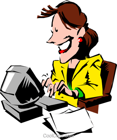 Cartoon Woman Typing At Computer Royalty Free Vector - Professional Woman Cartoon (400x480), Png Download