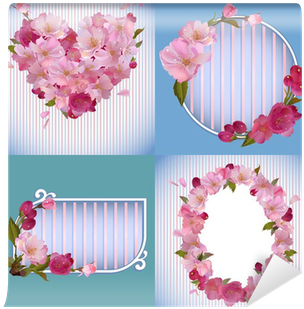 Vector Spring Banners With Beautiful Sakura Flowers - English Letters Love Heart Pink Flowers Wall Sticker (400x400), Png Download