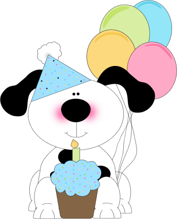 Download Cute Birthday Dog With A Cupcake And Balloons Birthday Clip Art Cute Png Image With No Background Pngkey Com