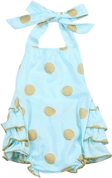 Petite Bello Playsuit Blue / 3-6 Months Emmalyn Gold - Baby Girl First 1st Birthday Outfit Romper Hat Photo (600x600), Png Download