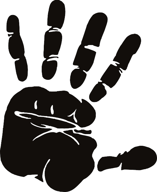 Hand, Palm, Fingers, Spread, Silhouette, Stop, Halt - Hand Print Clipart Black And White (523x640), Png Download