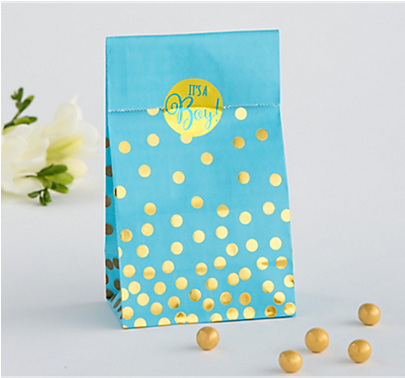 Blue & Gold Polka Dot Baby Shower Treat Bags 20ct - Baby Shower 'it's A Boy' Paper Favor Bags (20ct) (404x550), Png Download