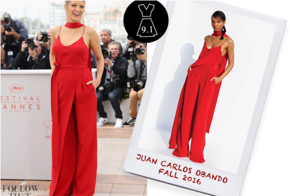 Blake Lively In Juan Carlos Obando - Blake Lively Cannes Red Jumpsuit (585x390), Png Download