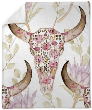 Watercolor Seamless Pattern With Skull In Flowers, - Watercolor Painting (400x400), Png Download