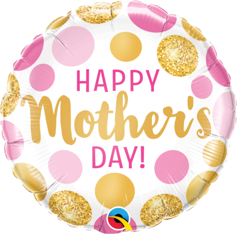 Happy Mother's Day Foil Pink & Gold Dot Balloon - Birthday Pink & Gold Dots Foil Mylar Balloon 18" (480x475), Png Download