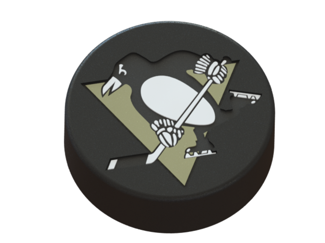 Pittsburgh Penguins Logo On Ice Hockey Puck 3d Print - Pittsburgh Penguins (667x500), Png Download