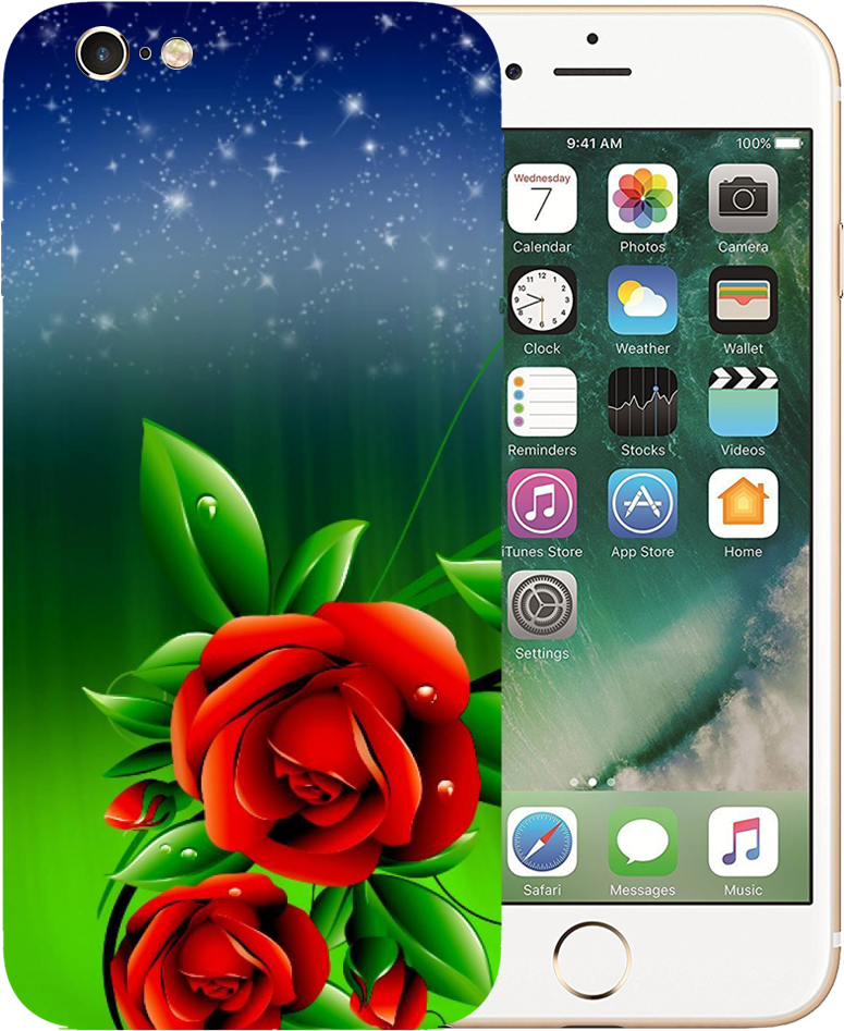 Red Rose Printed Case Cover For Iphone 6 By Mobiflip (1000x1000), Png Download