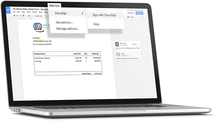 Esign From Within Google Docs (818x460), Png Download