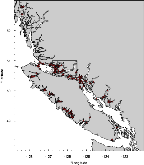 Map Of The Southern Coast Of British Columbia, Showing (614x637), Png Download