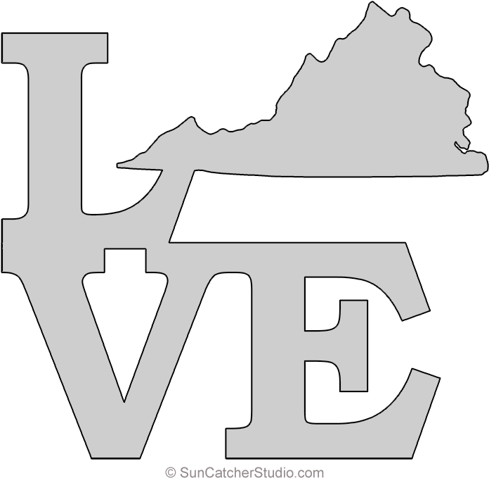 Virginia Love Map Outline Scroll Saw Pattern Shape (720x695), Png Download