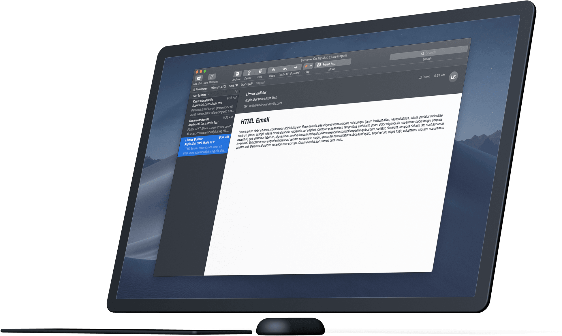 How Macos Mojave's Dark Mode For Apple Mail Impacts (2000x1250), Png Download