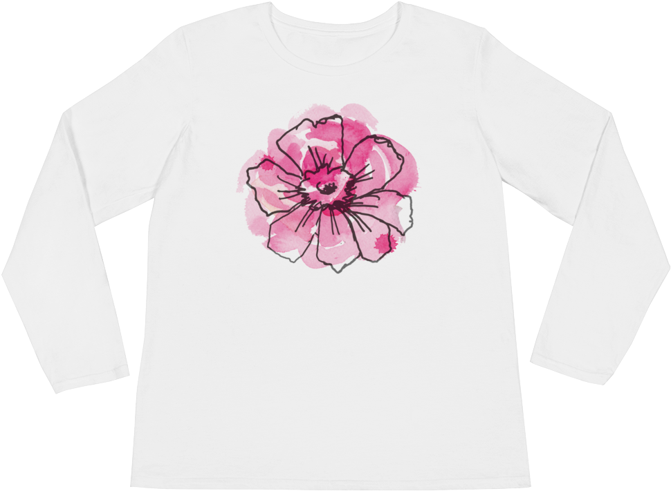 Black Anemone & Pink Watercolor Ladies Long Sleeve - Hibiscus (500x500), Png Download