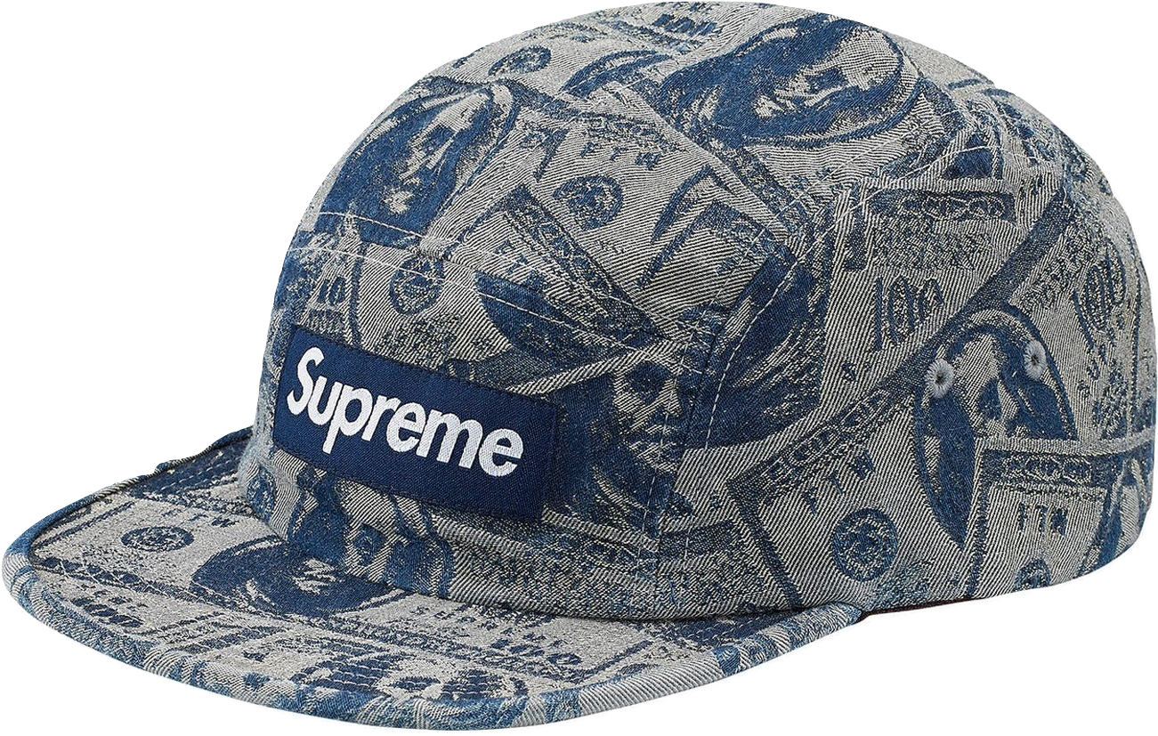 Download Supreme 100 Dollar Bill Camp Cap Supreme 100 Dollar Bill Camp Cap Box Logo Bogo Hat PNG Image with No Background PNGkey