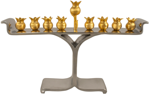 Gold Pomegranate Menorah - Zionjudaica Pomegranate Multi Metal Menorah By Quest (500x500), Png Download
