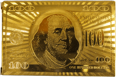 Gold Coloured Playing Cards With $100 Note Design - Coin (400x400), Png Download