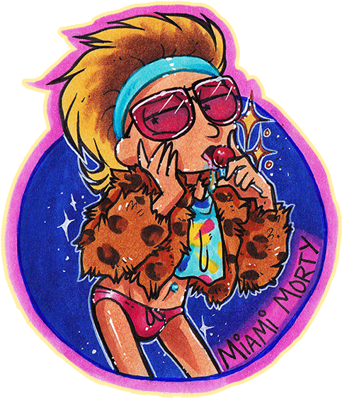 倒 レ Pocket Mortys Rick Sanchez Miami Art Cartoon Fictional - Miami Morty Miami Rick Pocket Mortys (500x626), Png Download